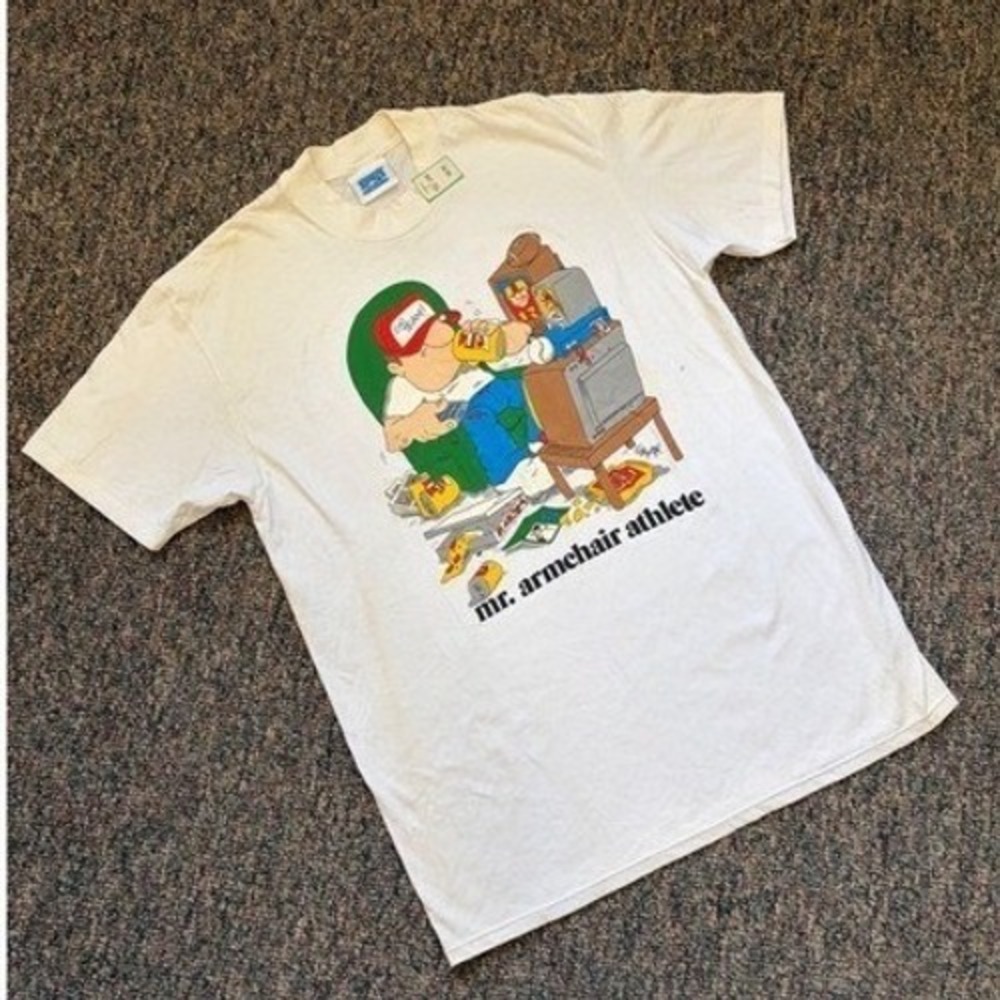 Vintage Mr Armchair Athlete Graphic T Shirt XL White Stedman Stedman Made in USA